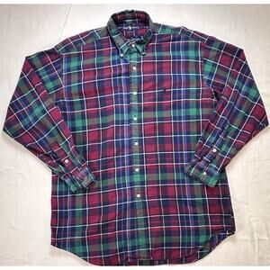 VTG 90s Ralph Lauren Mens Flannel Shirt Large Red Plaid Long Sleeve holiday